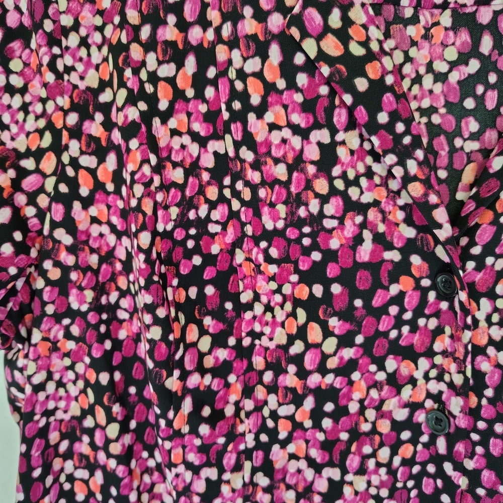 Dana Buchman Black Pink Polka Dot Button Front Career Blouse Women's Sz M Oversz - Picture 7 of 14